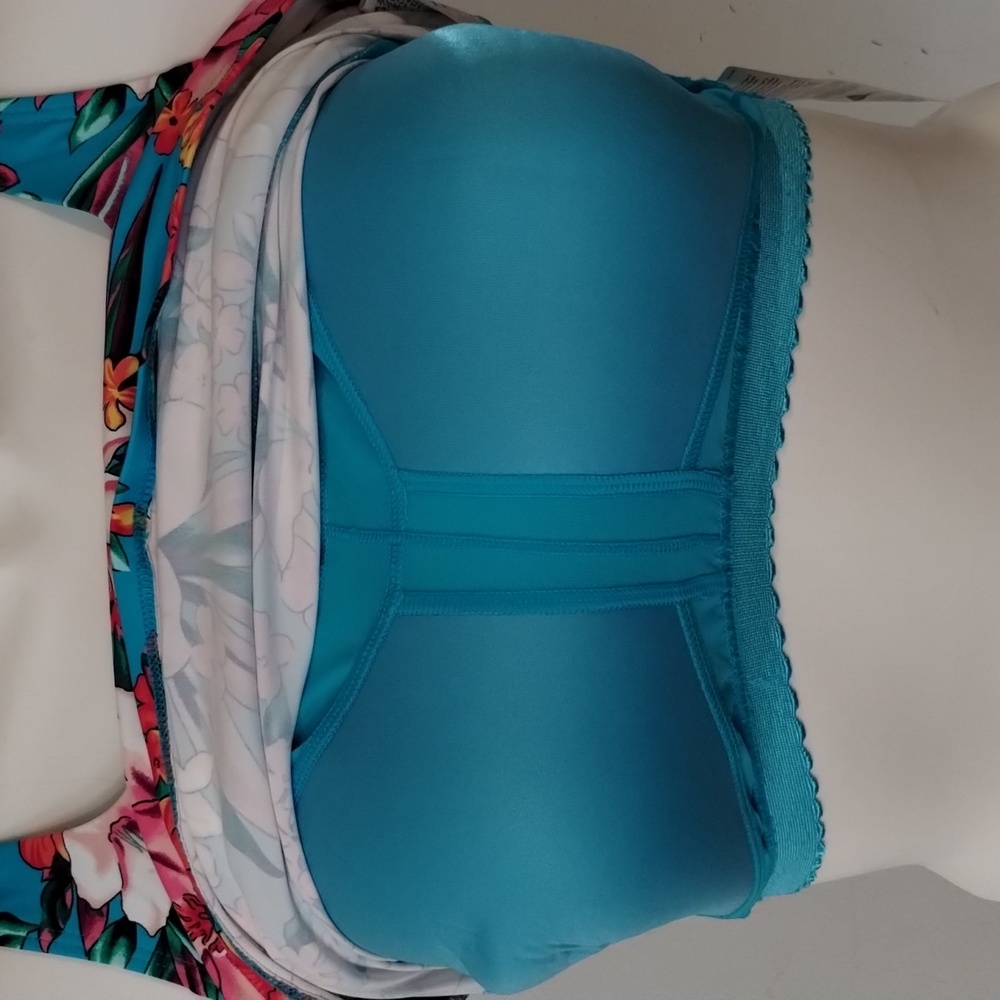 Lands' End Mastectomy Tankini Swim Top Size 14 Turquoise Lily Palm NWT - Picture 13 of 13